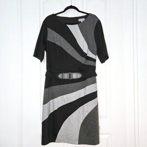 Laura Plus Grey & Black Jersey Knit Dress | Size 18 | Elbow Length Sleeve